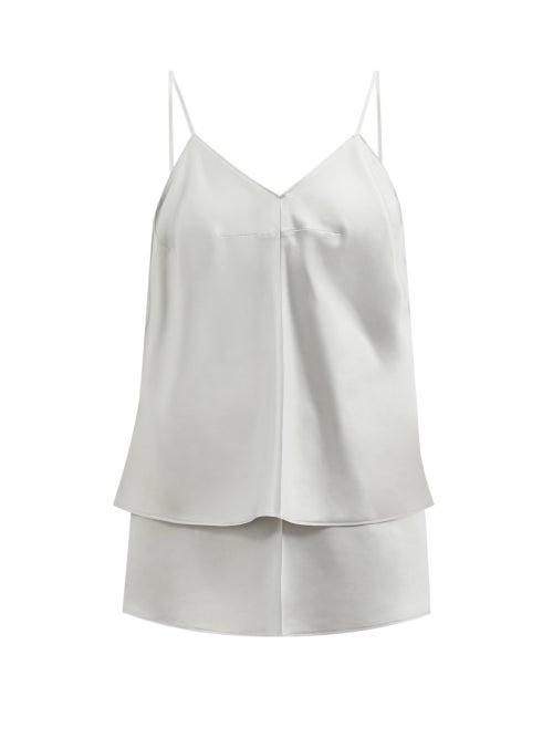 Matchesfashion.com Mm6 Maison Margiela - V-neck Layered Satin Cami Top - Womens - Light Grey