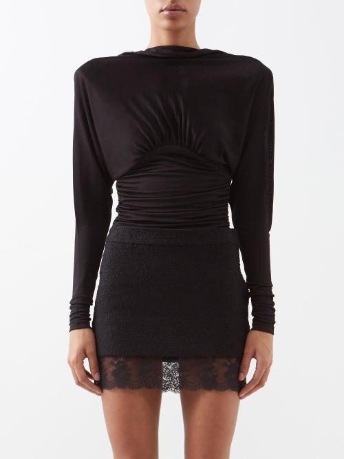 Saint Laurent - Padded-shoulder Draped Jersey Top - Womens - Black