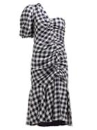 Matchesfashion.com Jonathan Simkhai - Asymmetric Gingham Print Dress - Womens - Navy White