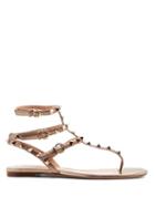 Matchesfashion.com Valentino - Rockstud Flat Leather Sandals - Womens - Gold