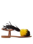 Matchesfashion.com Lvaro - Arajan Feather Trimmed Leather Sandals - Womens - Black Yellow