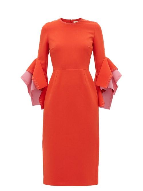 Matchesfashion.com Roksanda - Ronda Contrast Panel Fluted Cuff Cady Dress - Womens - Red