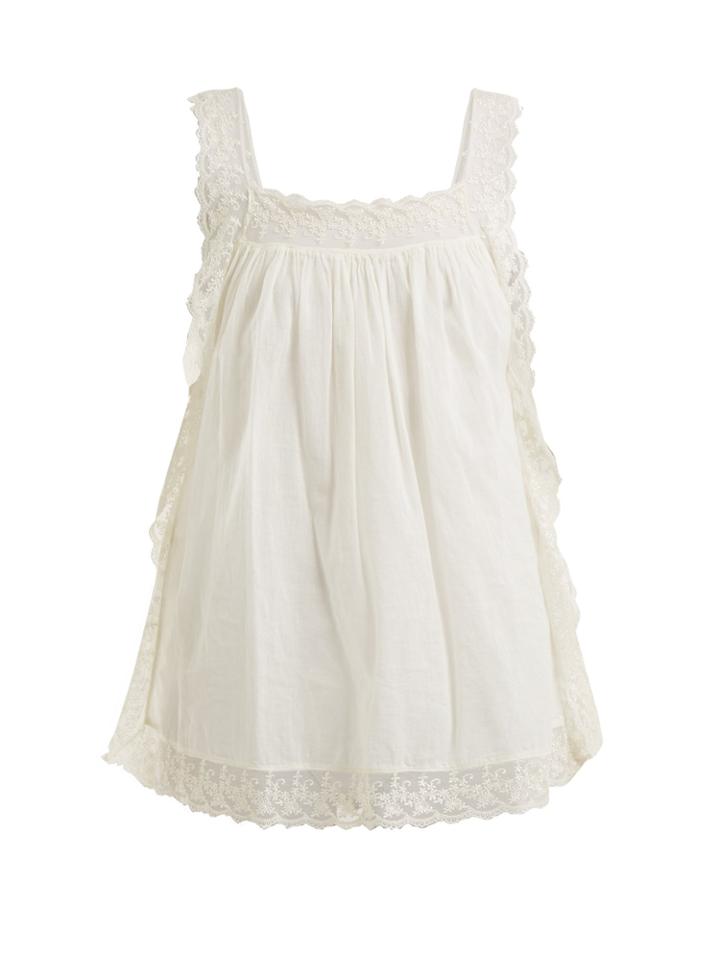 Mes Demoiselles Heidi Lace-trimmed Cotton Top