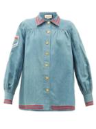 Matchesfashion.com Gucci - Amour De Jour-embroidered Chambray Shirt - Womens - Blue