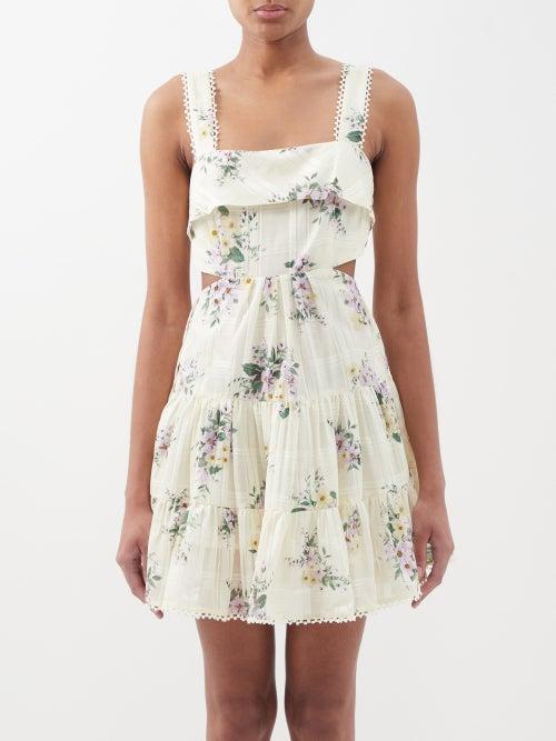 Ale Mais - Margot Floral-print Cotton-blend Voile Mini Dress - Womens - Cream Multi