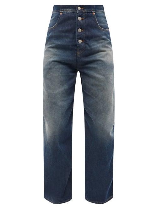 Mm6 Maison Margiela - Panelled High-rise Straight-leg Jeans - Womens - Mid Denim