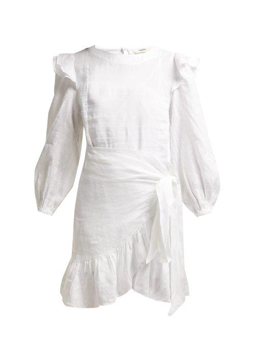 Matchesfashion.com Isabel Marant Toile - Telicia Ruffle Trim Linen Dress - Womens - White