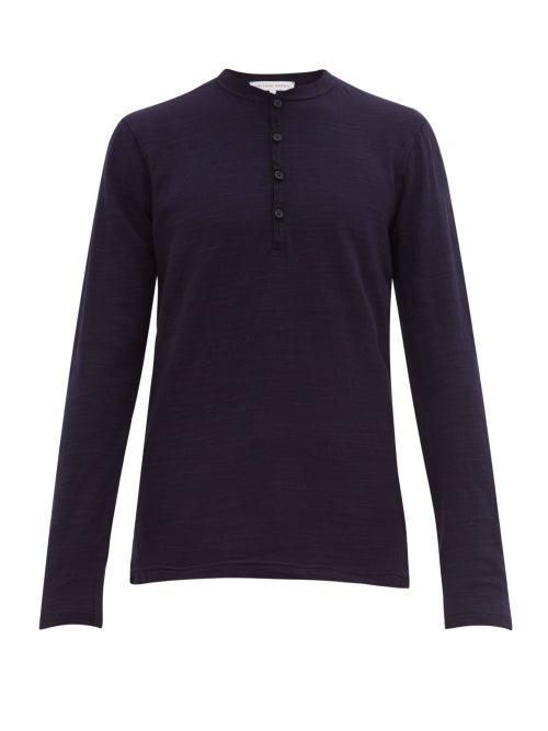 Matchesfashion.com Orlebar Brown - Harrison Long Sleeved Cotton Henley T Shirt - Mens - Navy