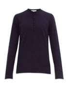 Matchesfashion.com Orlebar Brown - Harrison Long Sleeved Cotton Henley T Shirt - Mens - Navy
