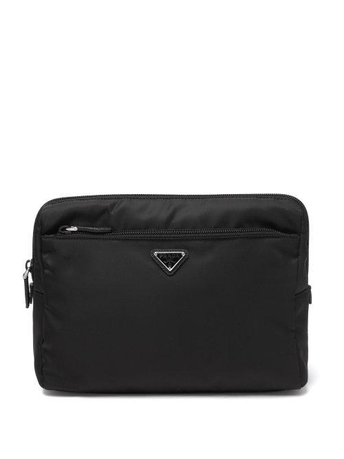 Matchesfashion.com Prada - Logo Plaque Large Wash Bag - Womens - Black