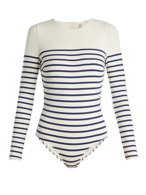 Matchesfashion.com Solid & Striped - The Margot Striped Long Sleeved Swimsuit - Womens - Navy Stripe