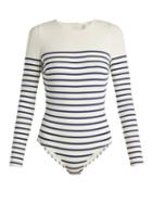 Matchesfashion.com Solid & Striped - The Margot Striped Long Sleeved Swimsuit - Womens - Navy Stripe