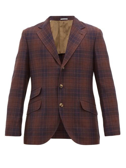 Matchesfashion.com Brunello Cucinelli - Checked Single-breasted Tartan Blazer - Mens - Red Multi