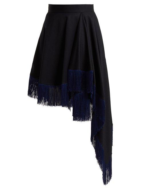 Matchesfashion.com Calvin Klein 205w39nyc - Fringed Asymmetric Wool Skirt - Womens - Navy