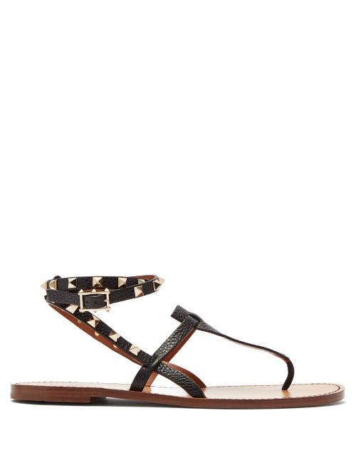 Matchesfashion.com Valentino - Rockstud Double Strap Leather Sandals - Womens - Black