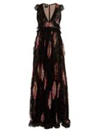 Matchesfashion.com Giambattista Valli - Floral Print Crepe And Guipure Lace Gown - Womens - Black Multi
