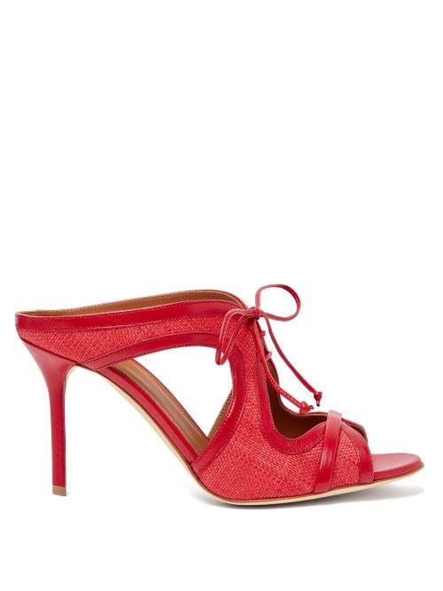 Matchesfashion.com Malone Souliers - Soraya Leather Trimmed Raffia Mules - Womens - Red
