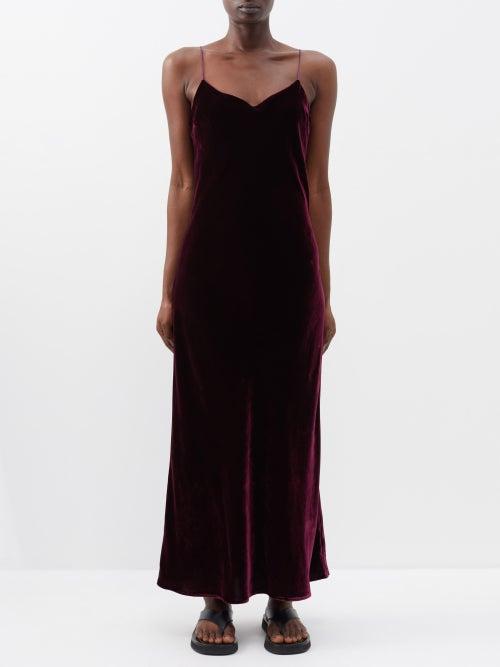 Asceno - Lyon Velvet Slip Dress - Womens - Dark Red