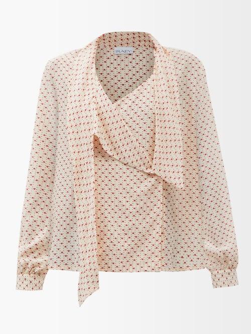 Raey - Draped Ditsy Heart-print Silk-crepe Blouse - Womens - Multi