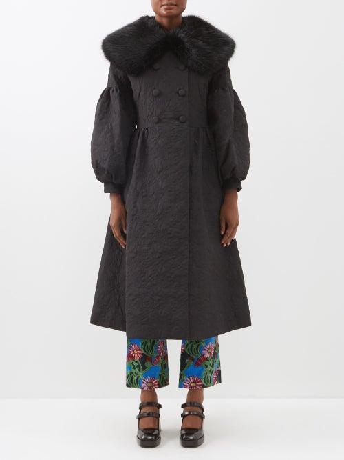 Shrimps - Jacques Faux Fur-collar Floral-matelass Coat - Womens - Black Print