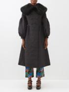 Shrimps - Jacques Faux Fur-collar Floral-matelass Coat - Womens - Black Print