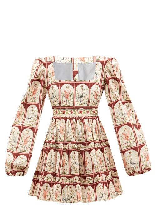 Agua By Agua Bendita - Avena Garza Floral-print Cotton-poplin Mini Dress - Womens - Ivory Multi