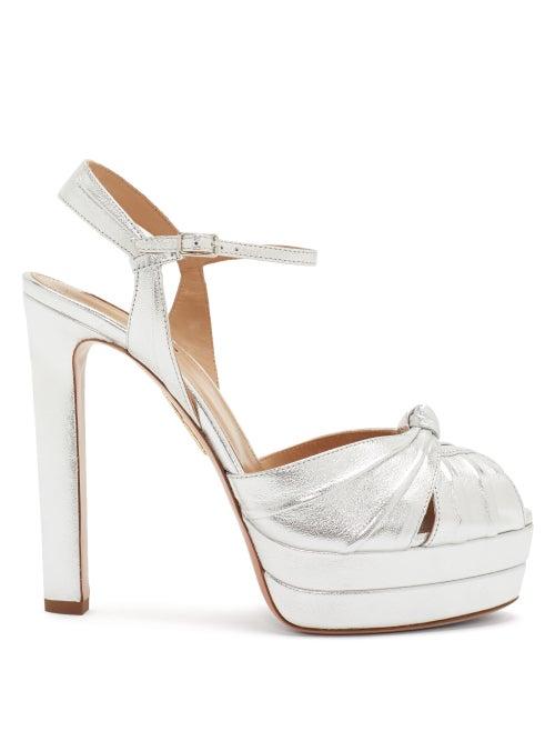 Matchesfashion.com Aquazzura - Evita Metallic-effect Leather Platform Sandals - Womens - Silver