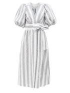 Three Graces London - Fiona Striped Cotton-blend Wrap Dress - Womens - Grey White