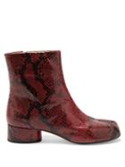 Matchesfashion.com Maison Margiela - Tabi Split Toe Python Effect Leather Boots - Womens - Black Red