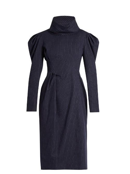 A.w.a.k.e. Funnel-neck Pinstriped Brushed-cotton Dress