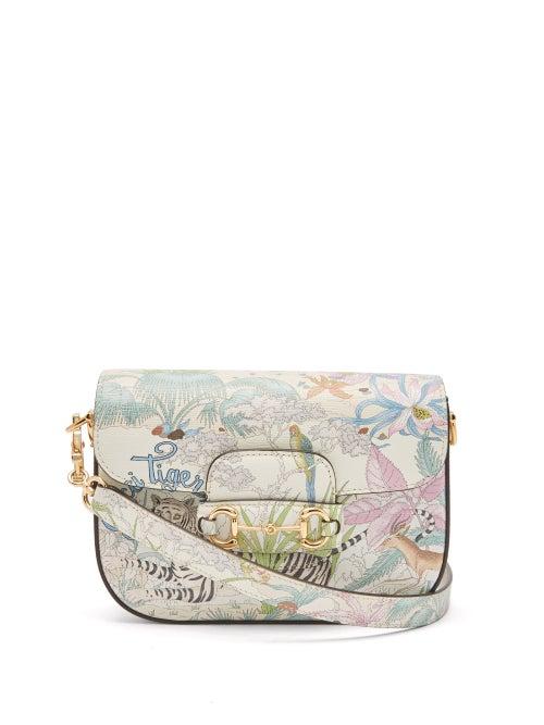 Gucci - 1955 Horsebit Tiger-print Leather Cross-body Bag - Womens - White Multi