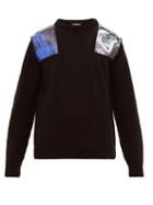 Matchesfashion.com Raf Simons - Blue Velvet Appliqu Wool Sweater - Mens - Black