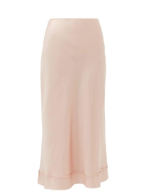 Matchesfashion.com Lee Mathews - Stella Raw Edged Silk Satin Slip Skirt - Womens - Light Pink
