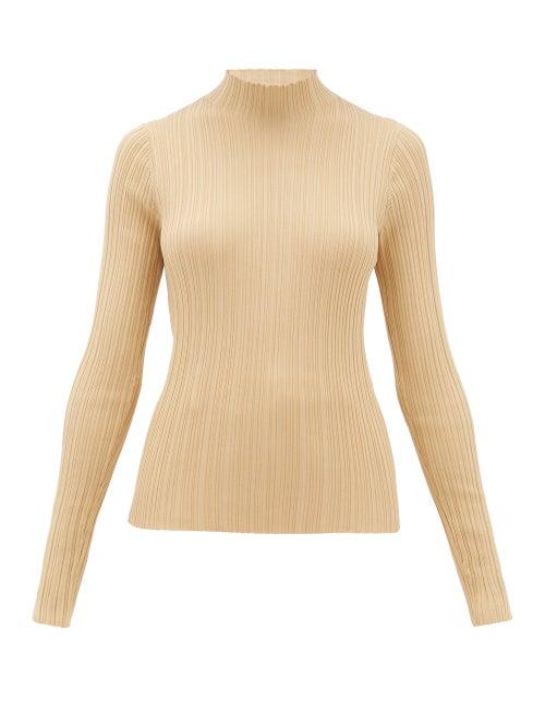 Matchesfashion.com Acne Studios - Katina High-neck Ribbed Cotton-blend Sweater - Womens - Beige