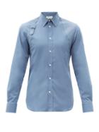 Matchesfashion.com Alexander Mcqueen - Piqu-panelled Cotton-blend Poplin Harness Shirt - Mens - Blue