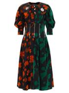 Chopova Lowena - Daze Zip Bodice Flocked-cotton Midi Dress - Womens - Black Multi
