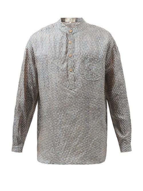 Smr Days - Jondal Geometric-print Cotton Shirt - Mens - Navy Multi
