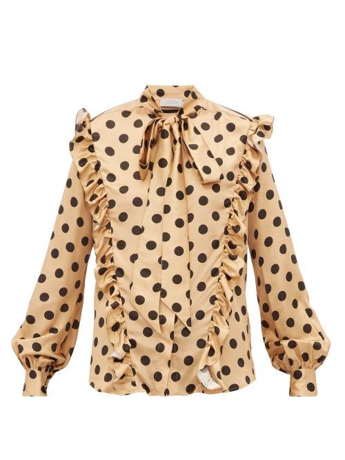 Matchesfashion.com Preen By Thornton Bregazzi - Elise Ruffled Polka Dot Print Satin Blouse - Womens - Nude Multi