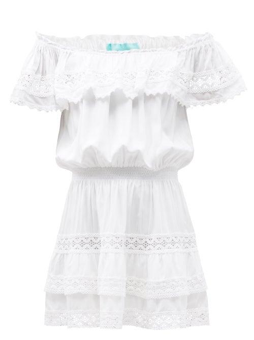 Matchesfashion.com Melissa Odabash - Melody Tiered Off-the-shoulder Voile Mini Dress - Womens - White