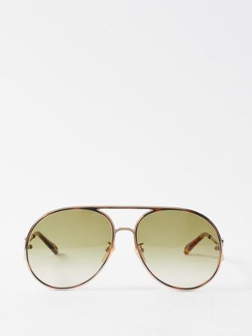 Chlo Eyewear - Austine Aviator Metal Sunglasses - Womens - Gold Multi