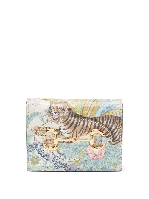 Gucci - 1955 Horsebit Tiger-print Wallet - Womens - White Multi