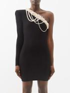 Balmain - One-shoulder Embellished Jersey Mini Dress - Womens - Black