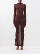 Saint Laurent - Boat-neck Sheer-jersey Maxi Dress - Womens - Brown