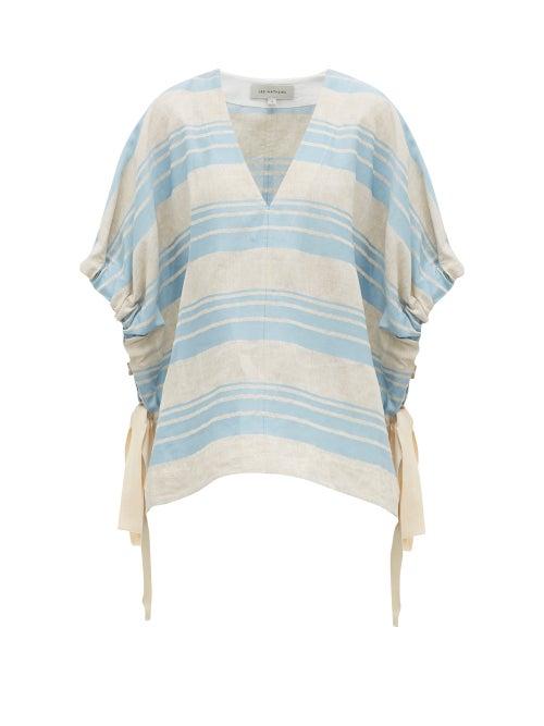 Matchesfashion.com Lee Mathews - Tilda Striped Linen Blend Poncho Top - Womens - Light Blue