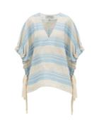 Matchesfashion.com Lee Mathews - Tilda Striped Linen Blend Poncho Top - Womens - Light Blue