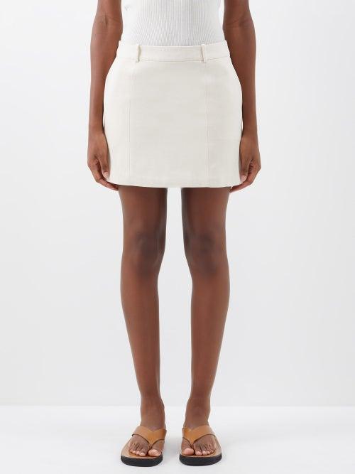 Albus Lumen - Tailored Linen-denim Mini Skirt - Womens - Natural