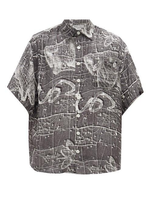Matchesfashion.com Schnayderman's - Zodiac-print Crepe Shirt - Mens - Black White