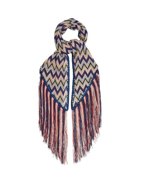 Matchesfashion.com Missoni - Zigzag Fringe Trimmed Scarf - Womens - Blue