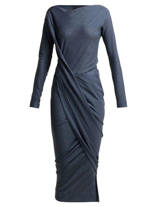 Matchesfashion.com Vivienne Westwood Anglomania - Vian Draped Asymmetric Midi Dress - Womens - Blue