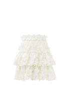 Matchesfashion.com Zimmermann - Lovestruck Floral-appliqu Tiered Linen Mini Skirt - Womens - White